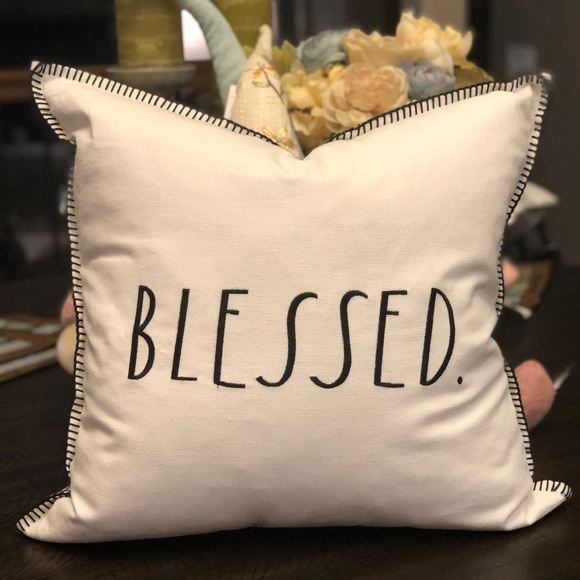 Rae Dunn BLESSED. Feather Pillow - Picture 2 of 6